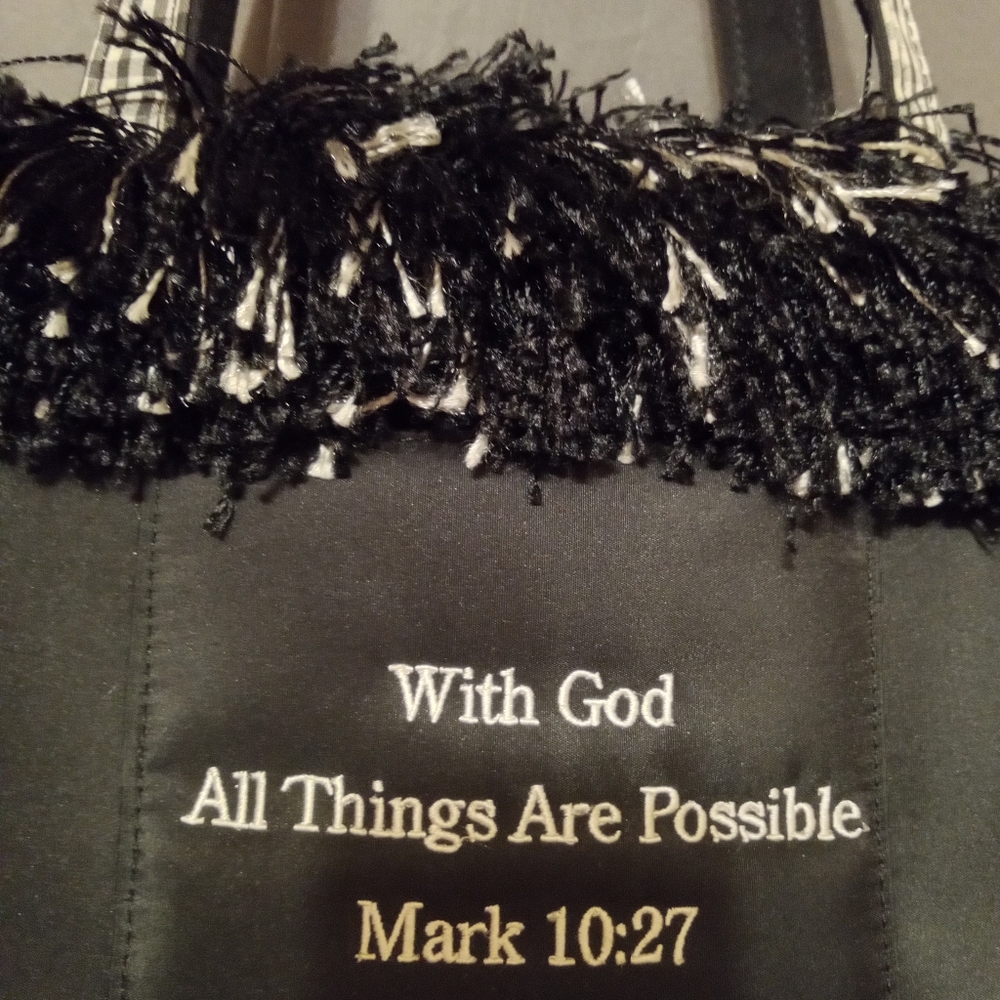 Black And White String Trimmed Scripture Shoulder… - image 2